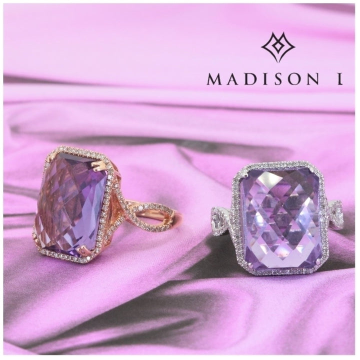 Madison L 14K White Gold Amethyst Rectangle Ring - style R1062AMW - view 3