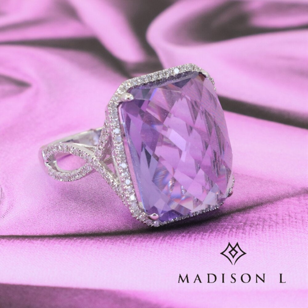 Madison L 14K White Gold Amethyst Rectangle Ring - style R1062AMW - view 4