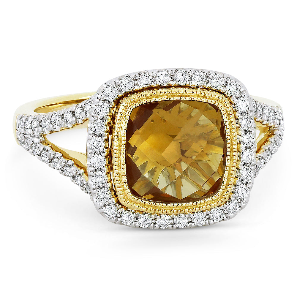 Beautiful Hand Crafted 14K Yellow Gold 8MM Citrine And Diamond Essentials Collection Ring