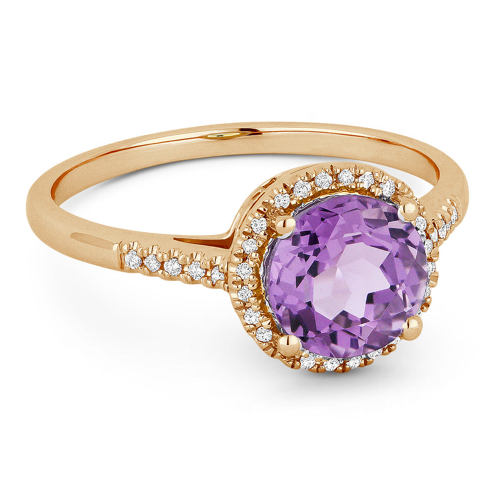 Beautiful Hand Crafted 14K Rose Gold 7MM Amethyst And Diamond Essentials Collection Ring