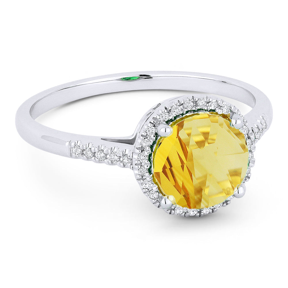 Beautiful Hand Crafted 14K White Gold 7MM Citrine And Diamond Essentials Collection Ring