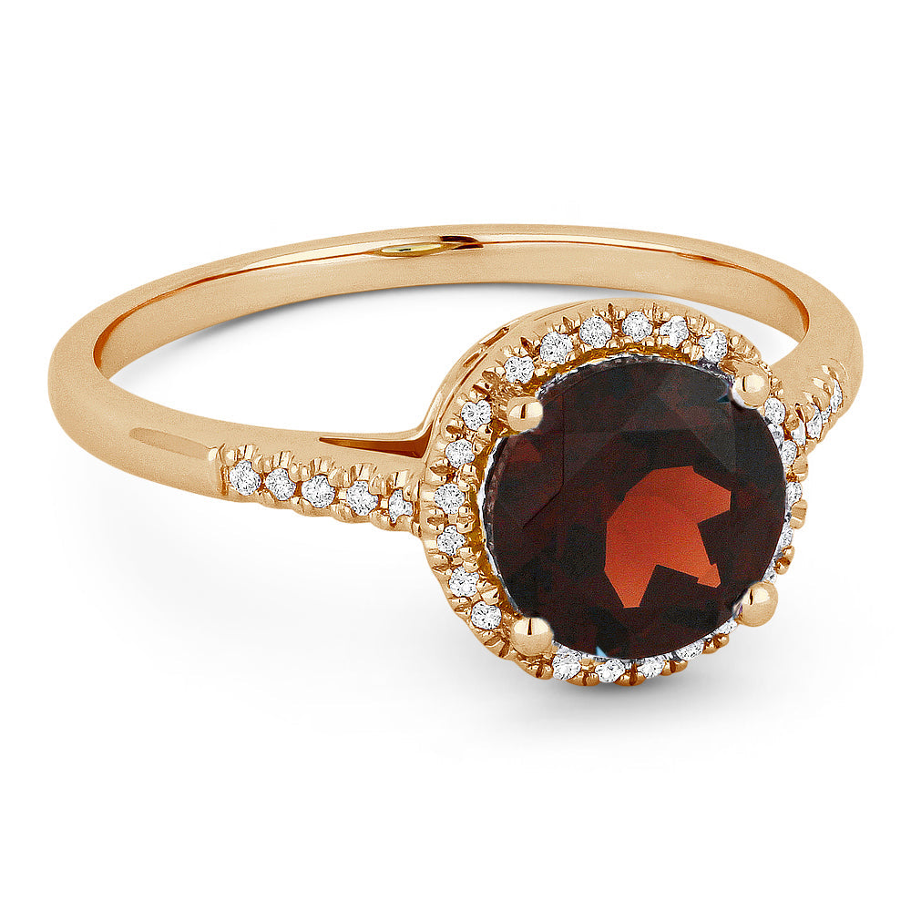 Beautiful Hand Crafted 14K Rose Gold 7MM Garnet And Diamond Essentials Collection Ring