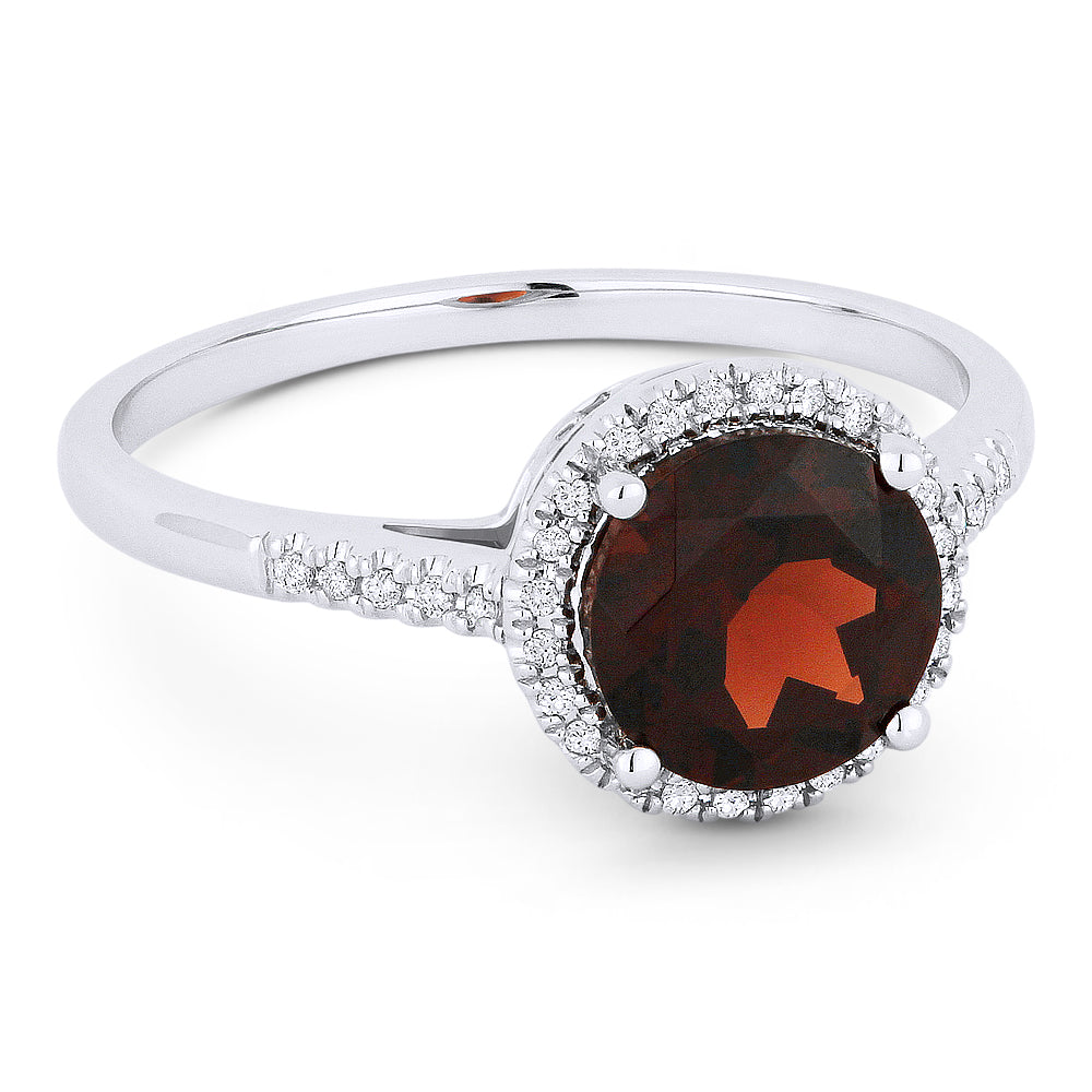 Beautiful Hand Crafted 14K White Gold 7MM Garnet And Diamond Essentials Collection Ring