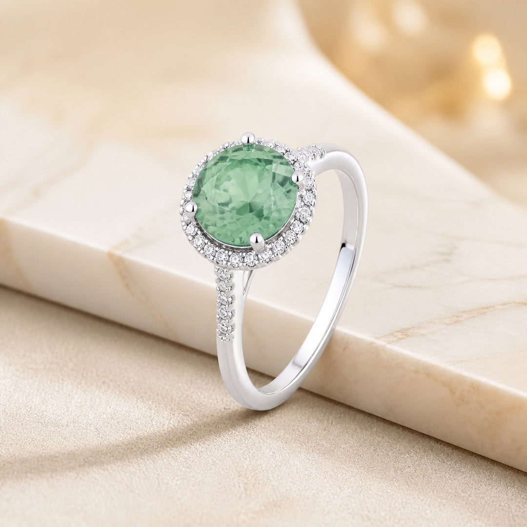 Madison L 14K White Gold Created Green Spinel Round Ring - style R1065GSW