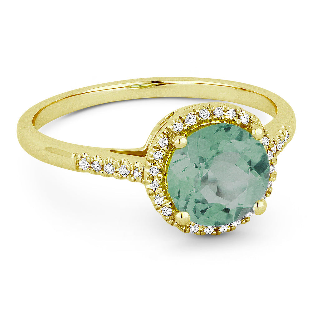 Beautiful Hand Crafted 14K Yellow Gold 7MM Created Green Spinel And Diamond Essentials Collection Ring