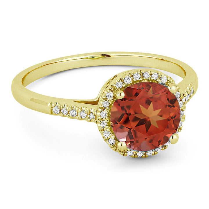 Beautiful Hand Crafted 14K Yellow Gold 7MM Created Padparadscha And Diamond Essentials Collection Ring