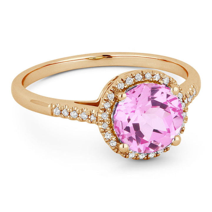 Beautiful Hand Crafted 14K Rose Gold 7MM Created Pink Sapphire And Diamond Essentials Collection Ring