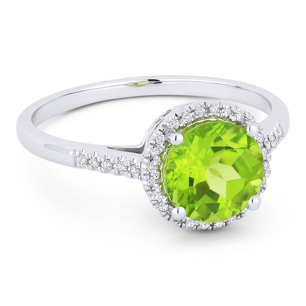 Beautiful Hand Crafted 14K White Gold 7MM Peridot And Diamond Essentials Collection Ring