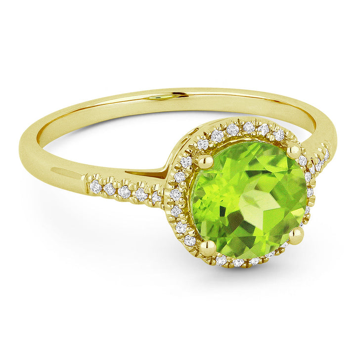 Beautiful Hand Crafted 14K Yellow Gold 7MM Peridot And Diamond Essentials Collection Ring