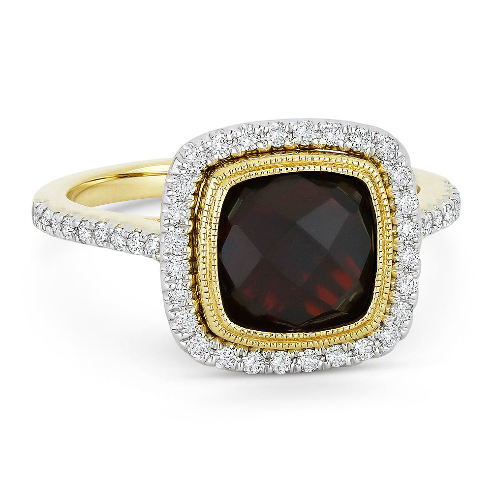 Beautiful Hand Crafted 14K Yellow Gold 8MM Garnet And Diamond Essentials Collection Ring