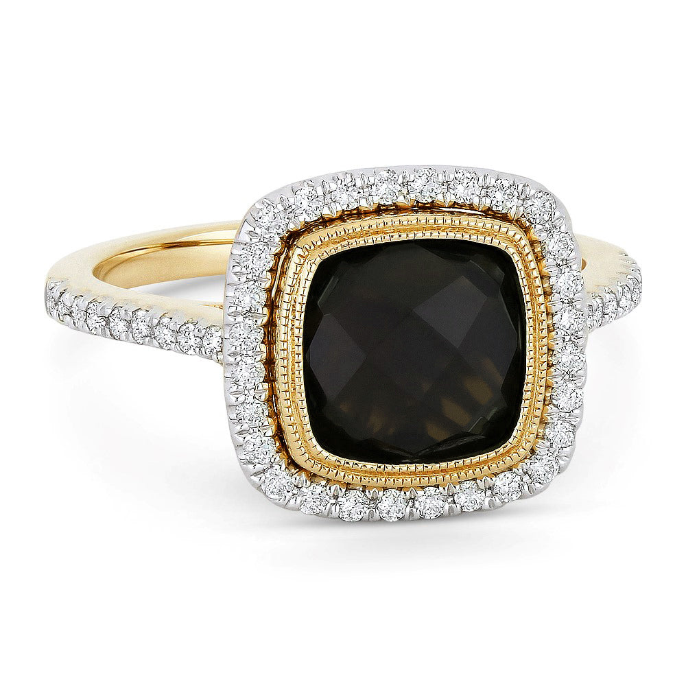 Beautiful Hand Crafted 14K Yellow Gold 8MM Smokey Topaz And Diamond Essentials Collection Ring
