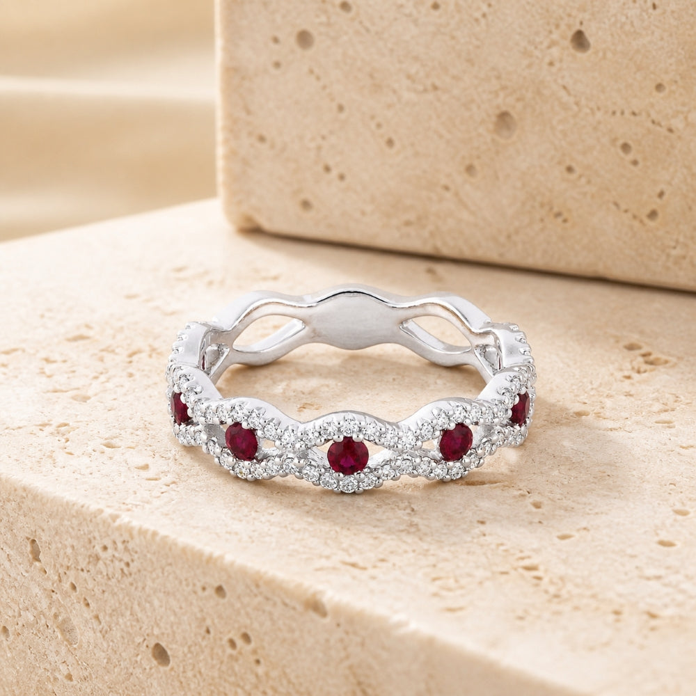 R1067 - 14K White Gold Ruby Stackable Ring