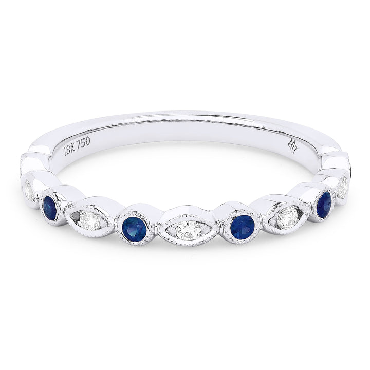 Beautiful Hand Crafted 14K White Gold 2MM Sapphire And Diamond Arianna Collection Ring