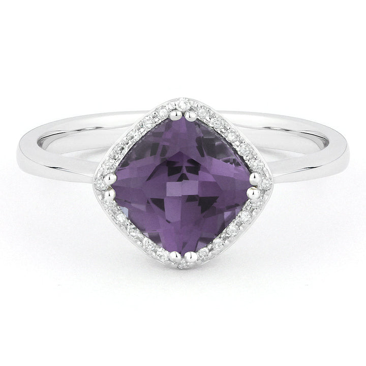 Beautiful Hand Crafted 14K White Gold 7X7MM Created Alexandrite And Diamond Essentials Collection Ring