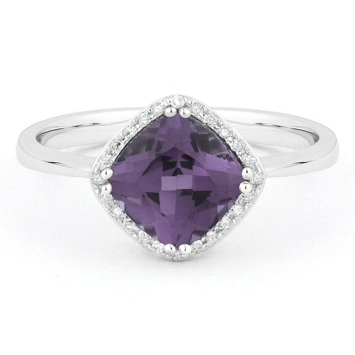 Beautiful Hand Crafted 14K White Gold 7x7MM Created Alexandrite And Diamond Essentials Collection Ring