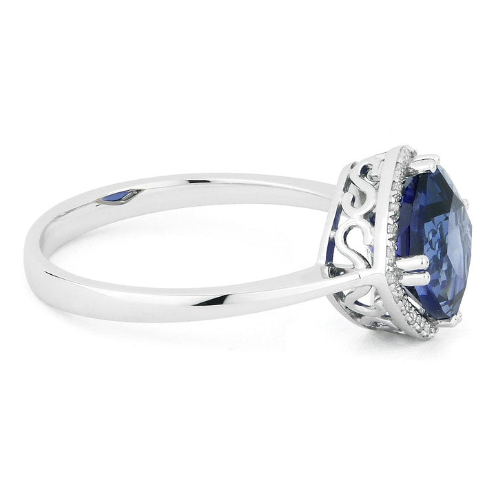 Madison L 14K White Gold Created Sapphire Rectangle Ring - style R1071BCW - view 2