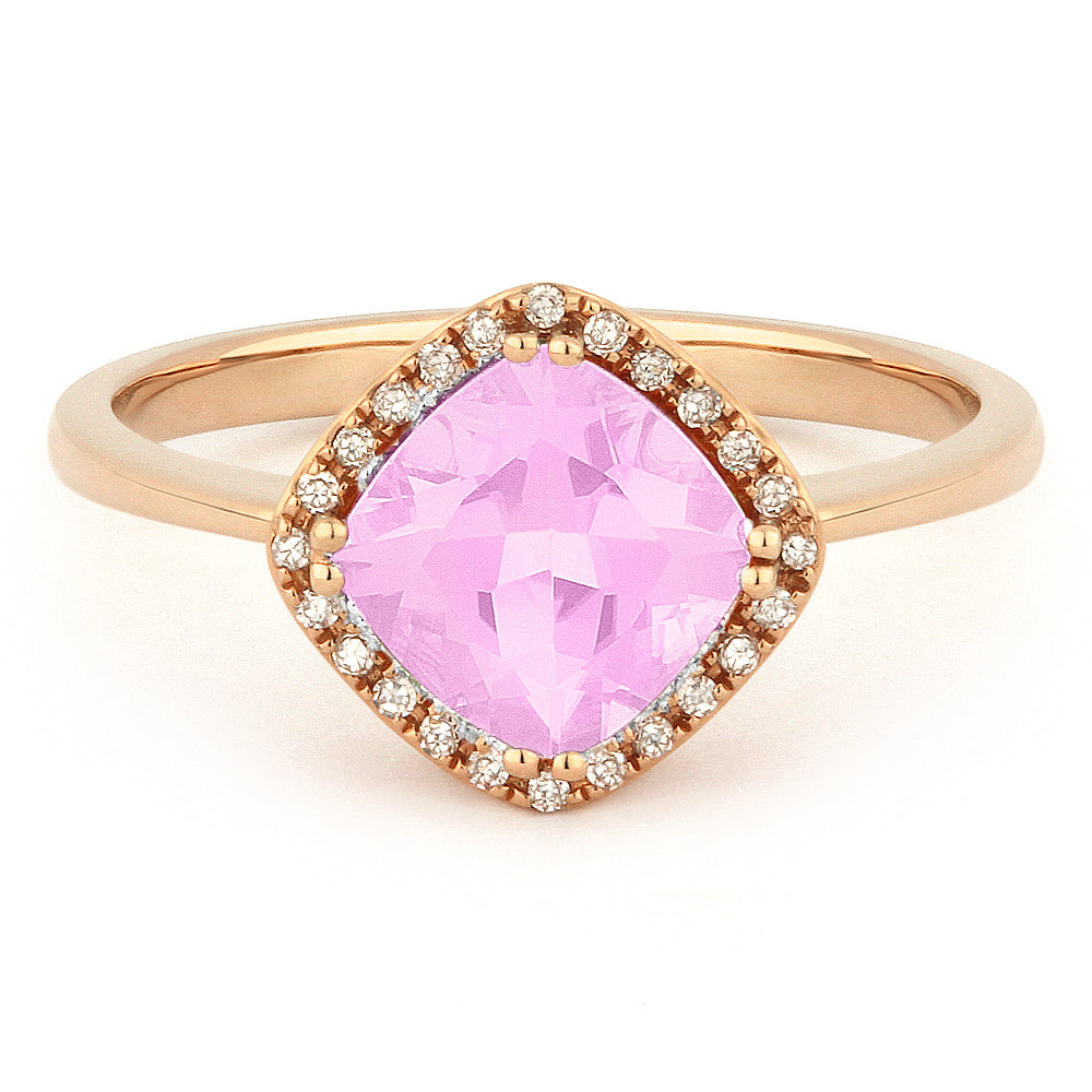 Beautiful Hand Crafted 14K Rose Gold 7x7MM Created Morganite And Diamond Essentials Collection Ring