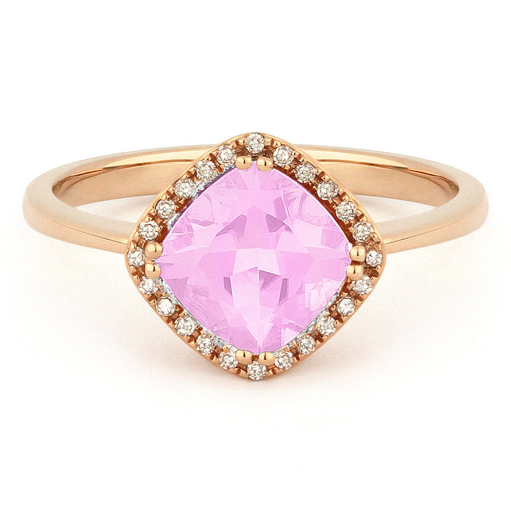 Beautiful Hand Crafted 14K Rose Gold 7X7MM Created Morganite And Diamond Essentials Collection Ring