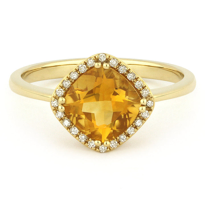 Beautiful Hand Crafted 14K Yellow Gold 7x7MM Citrine And Diamond Essentials Collection Ring