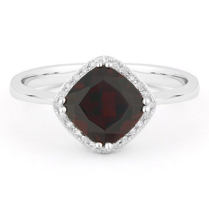 Beautiful Hand Crafted 14K White Gold 7x7MM Garnet And Diamond Essentials Collection Ring