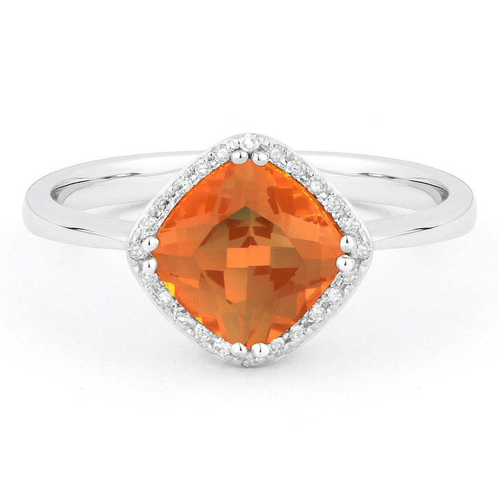 Beautiful Hand Crafted 14K White Gold 7X7MM Created Padparadscha And Diamond Essentials Collection Ring