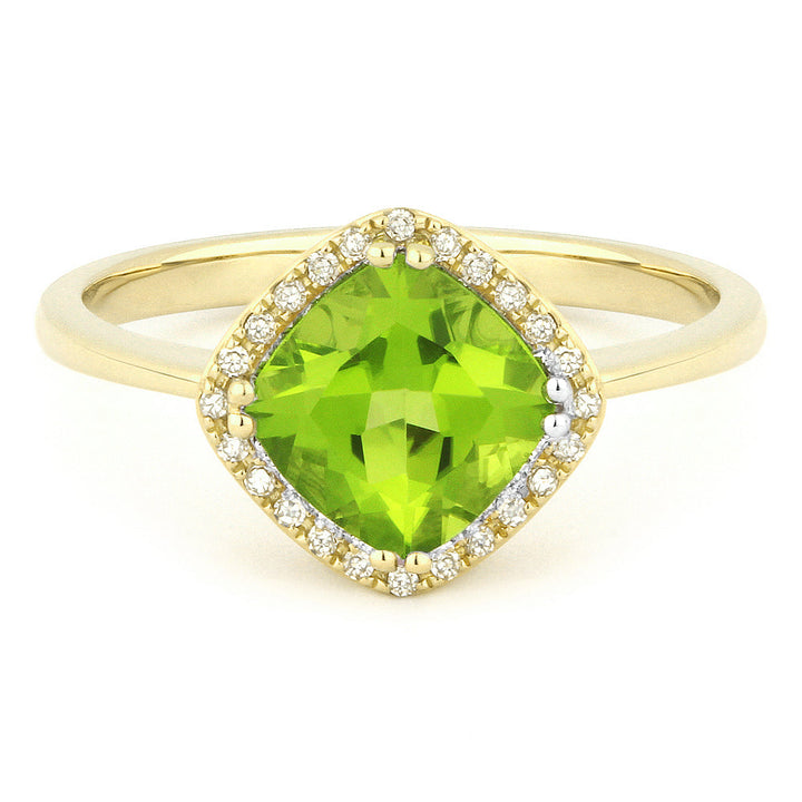 Beautiful Hand Crafted 14K Yellow Gold 7X7MM Peridot And Diamond Essentials Collection Ring