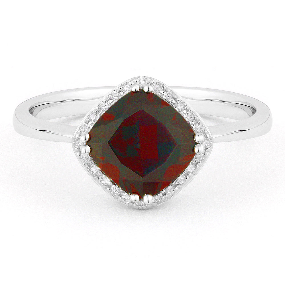 Beautiful Hand Crafted 14K White Gold 7X7MM Created Ruby And Diamond Essentials Collection Ring