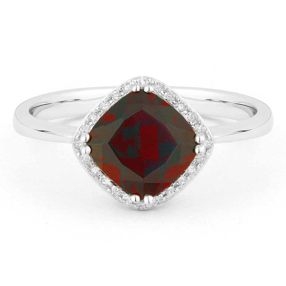 Beautiful Hand Crafted 14K White Gold 7x7MM Created Ruby And Diamond Essentials Collection Ring