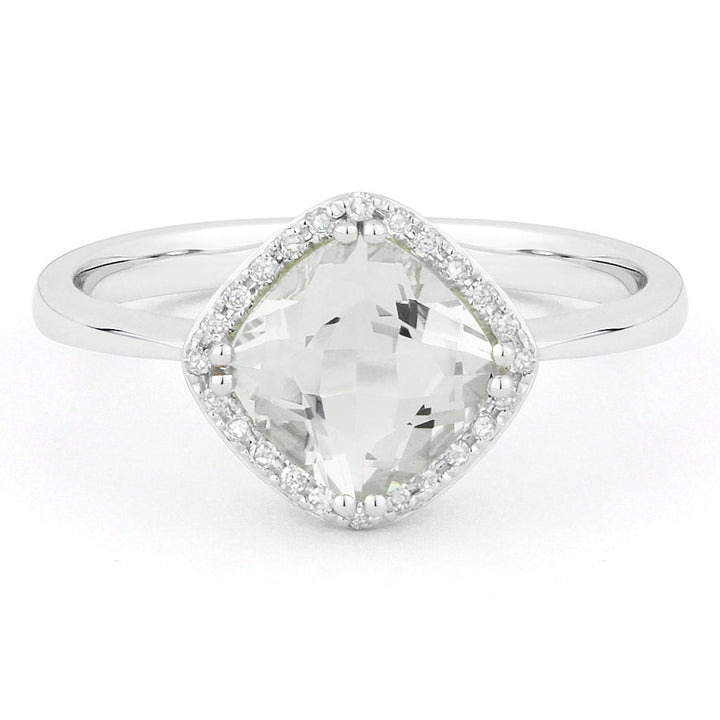 Beautiful Hand Crafted 14K White Gold 7x7MM White Topaz And Diamond Essentials Collection Ring