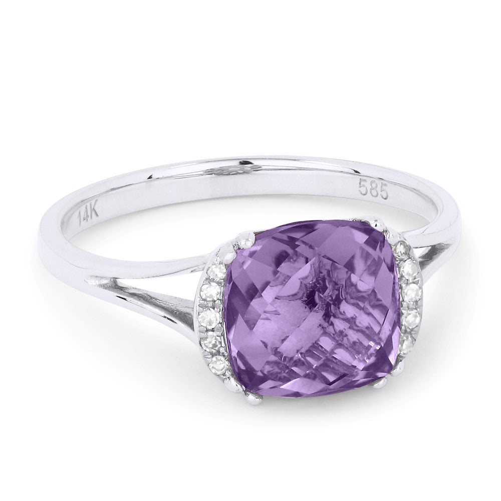 Beautiful Hand Crafted 14K White Gold 5X7MM Amethyst And Diamond Essentials Collection Ring