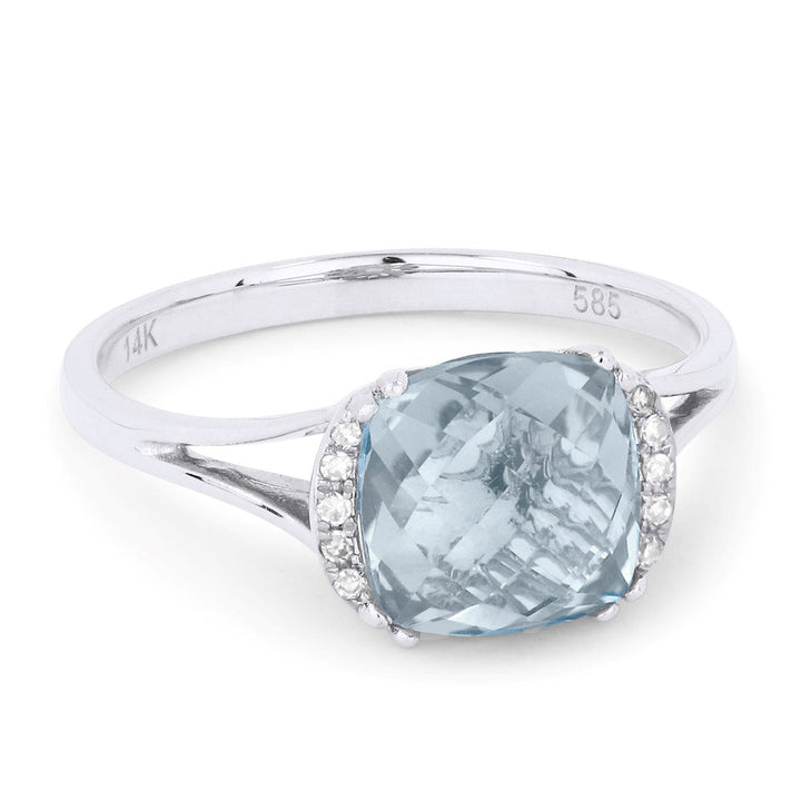 Beautiful Hand Crafted 14K White Gold 5X7MM Aquamarine And Diamond Essentials Collection Ring