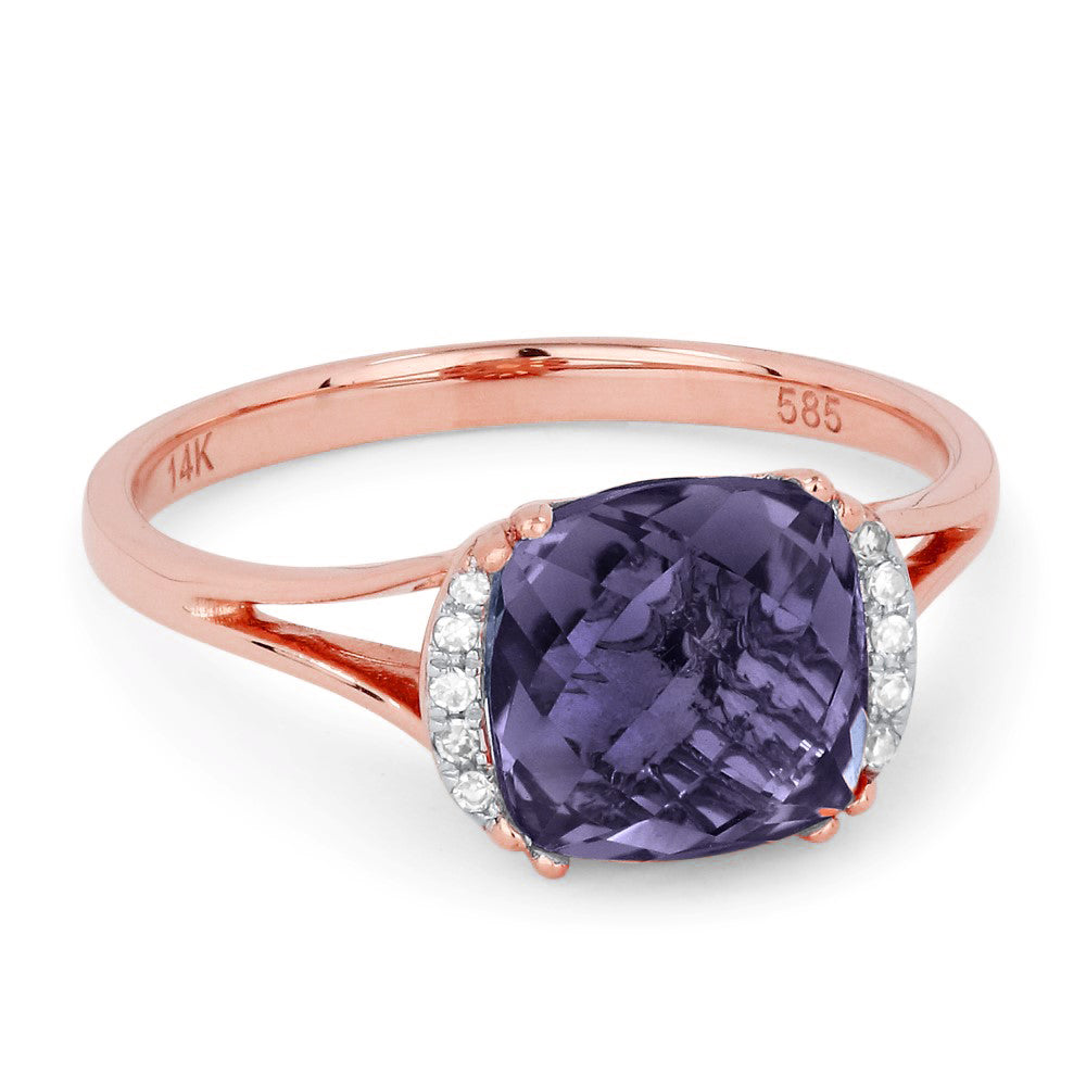 Beautiful Hand Crafted 14K Rose Gold 5X7MM Created Alexandrite And Diamond Essentials Collection Ring