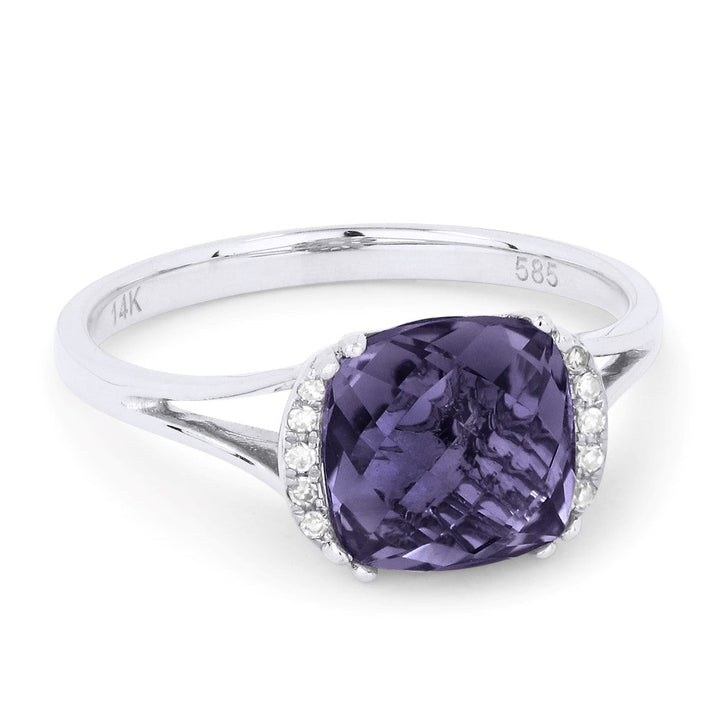 Beautiful Hand Crafted 14K White Gold 5X7MM Created Alexandrite And Diamond Essentials Collection Ring