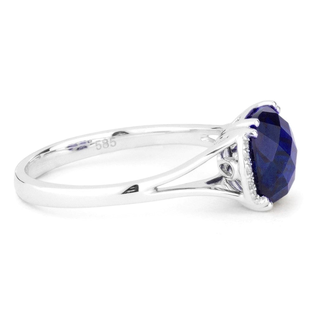 Madison L 14K White Gold Created Sapphire Oval Ring - style R1072BCW - view 2