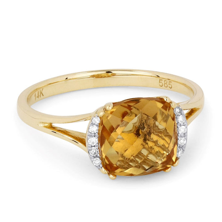 Beautiful Hand Crafted 14K Yellow Gold 5X7MM Citrine And Diamond Essentials Collection Ring