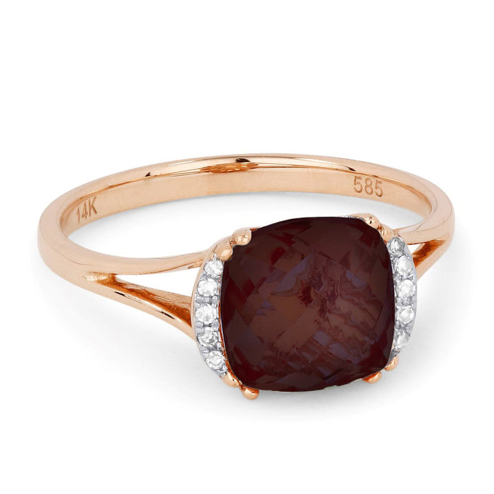 Beautiful Hand Crafted 14K Rose Gold 5X7MM Garnet And Diamond Essentials Collection Ring