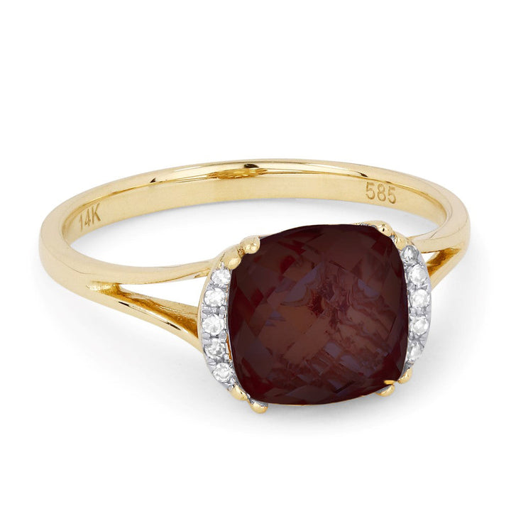 Beautiful Hand Crafted 14K Yellow Gold 5X7MM Garnet And Diamond Essentials Collection Ring