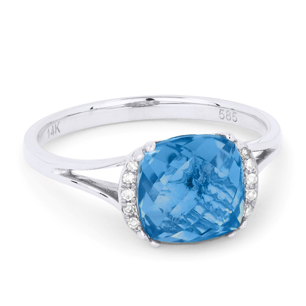 Beautiful Hand Crafted 14K White Gold 5X7MM London Blue Topaz And Diamond Essentials Collection Ring