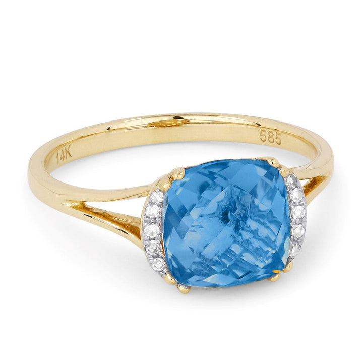 Beautiful Hand Crafted 14K Yellow Gold 5X7MM London Blue Topaz And Diamond Essentials Collection Ring