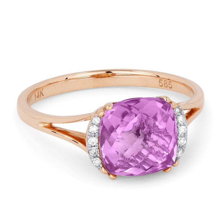 Beautiful Hand Crafted 14K Rose Gold 5X7MM Created Pink Sapphire And Diamond Essentials Collection Ring