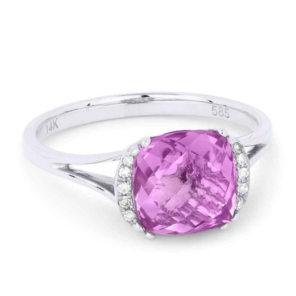 Beautiful Hand Crafted 14K White Gold 5X7MM Created Pink Sapphire And Diamond Essentials Collection Ring