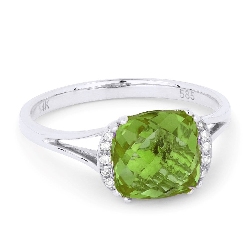 Beautiful Hand Crafted 14K White Gold 5X7MM Peridot And Diamond Essentials Collection Ring