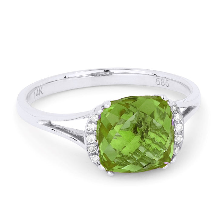 Beautiful Hand Crafted 14K White Gold 5X7MM Peridot And Diamond Essentials Collection Ring