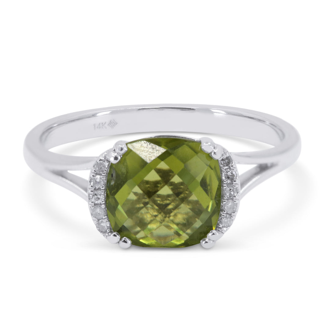 Beautiful Hand Crafted 14K White Gold 5X7MM Peridot And Diamond Essentials Collection Ring