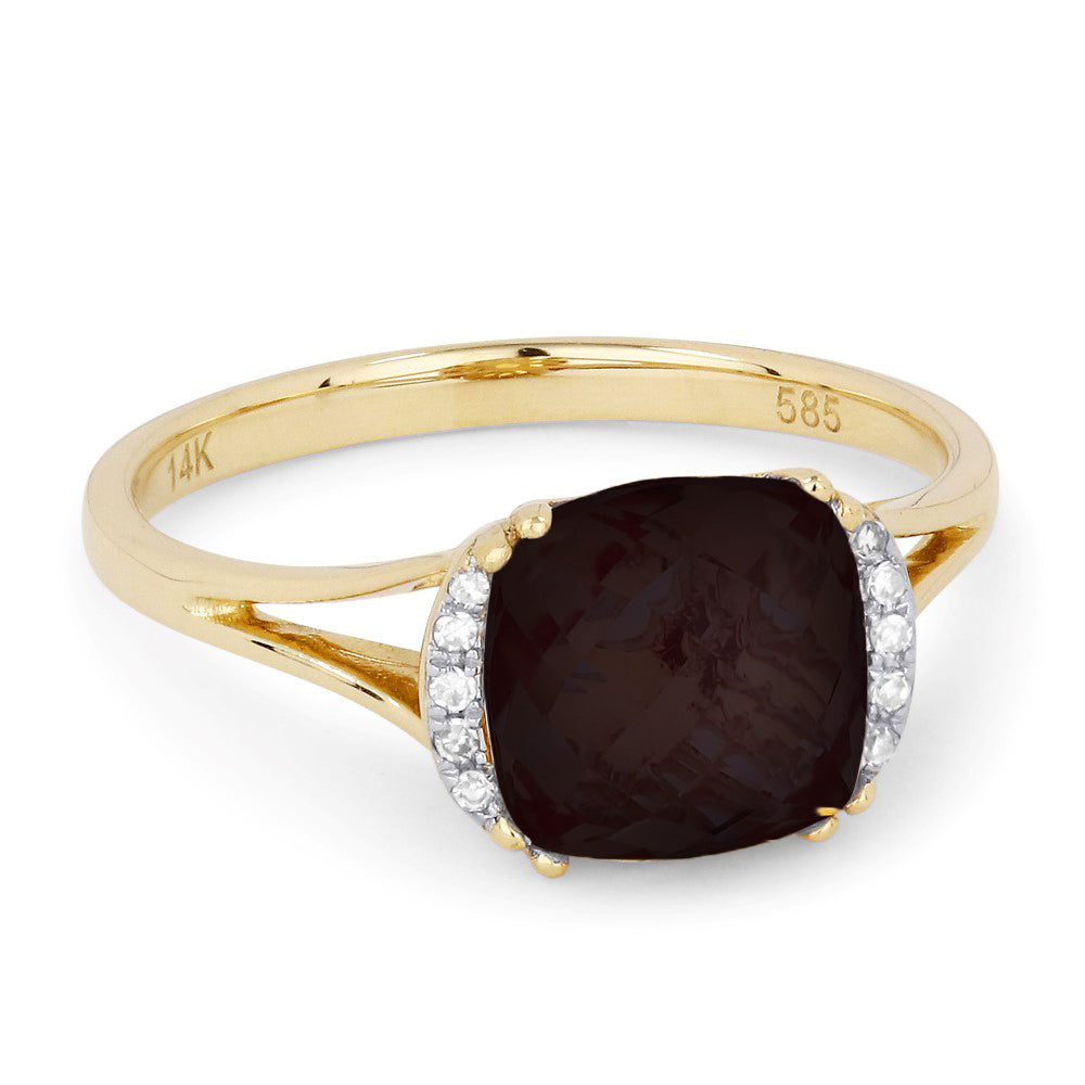 Beautiful Hand Crafted 14K Yellow Gold 5X7MM Smokey Topaz And Diamond Essentials Collection Ring