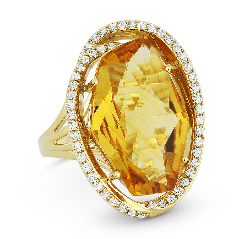 Beautiful Hand Crafted 14K Yellow Gold 13x19MM Citrine And Diamond Essentials Collection Ring