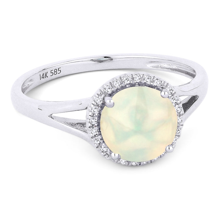 Beautiful Hand Crafted 14K White Gold 7MM Created Ethiopian Opal And Diamond Eclectica Collection Ring