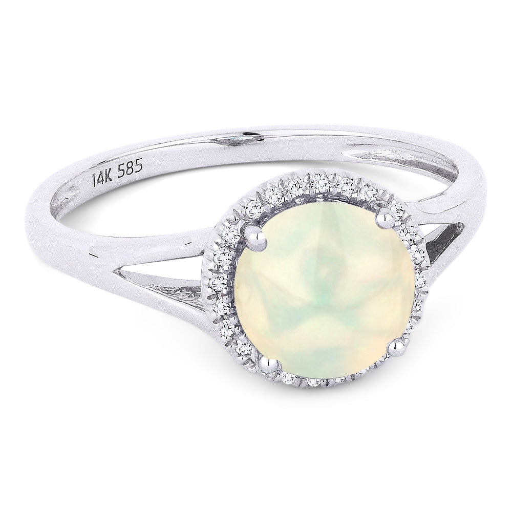 Beautiful Hand Crafted 14K White Gold 7MM Created Ethiopian Opal And Diamond Essentials Collection Ring