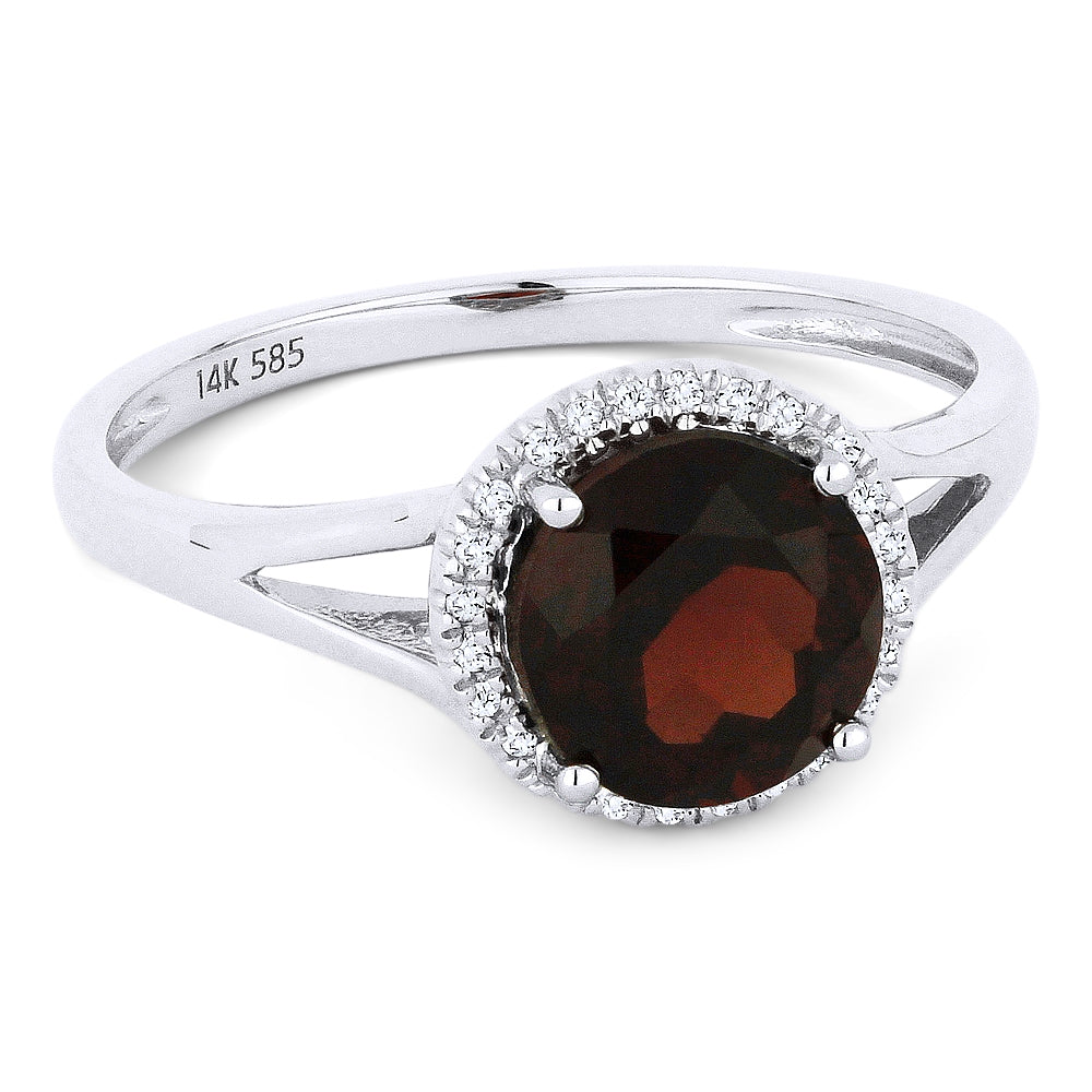 Beautiful Hand Crafted 14K White Gold 7MM Garnet And Diamond Eclectica Collection Ring