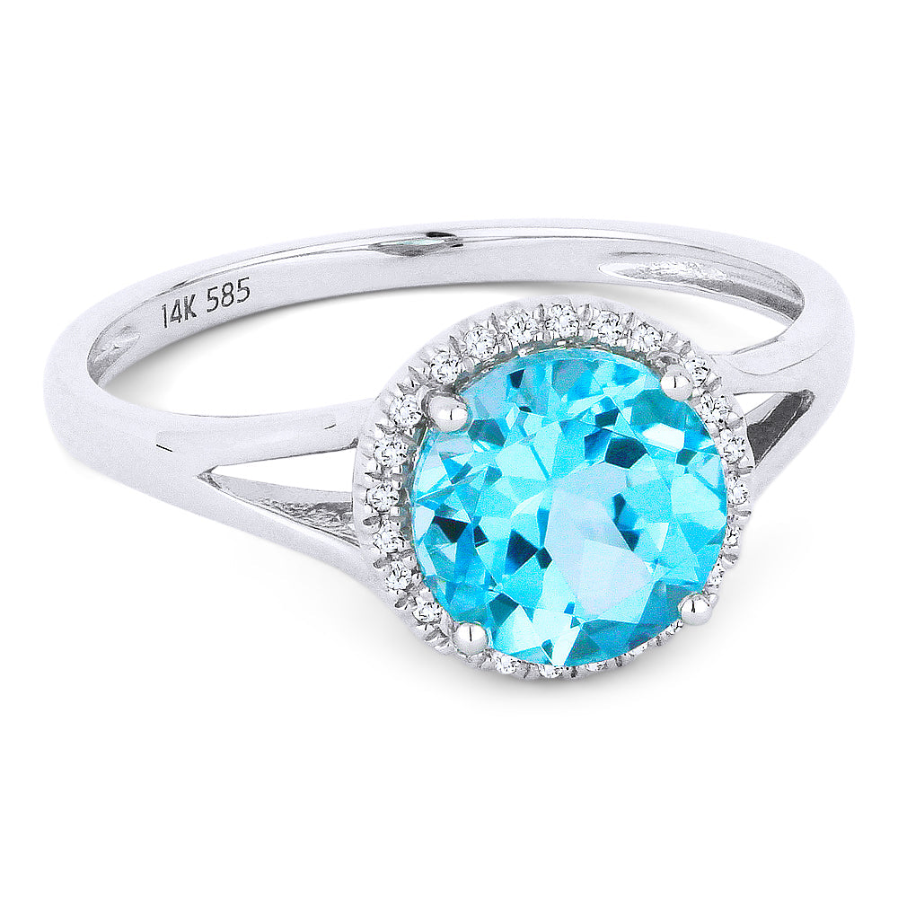 Beautiful Hand Crafted 14K White Gold 7MM Swiss Blue Topaz And Diamond Eclectica Collection Ring